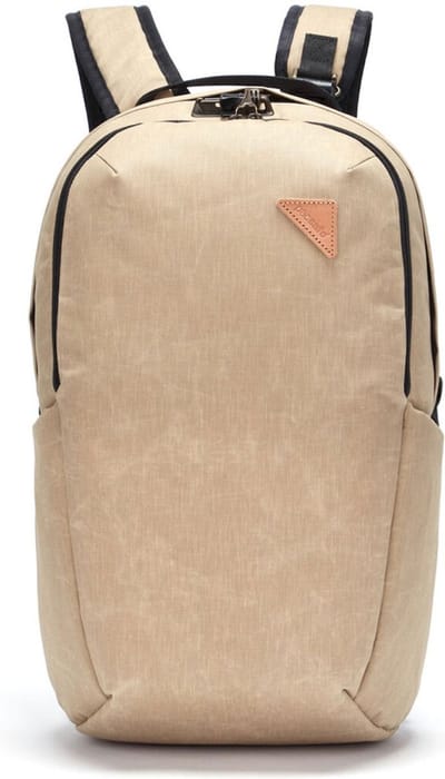 Pacsafe Vibe Backpack - 25 L - Rugtas - RFID-blokkerend - Geschikt voor 13-inch laptop - PopNLock veiligheidsclip - Rugzak - Beige
