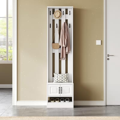 BLACKCOLORS - Schoenenbank - Schoenenkast en Halmeubel - 2 Deuren - Met Achterwand en 8 Haken - Wit