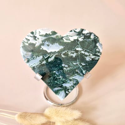 Edelsteen Druzy Mosagaat Hart op Metalen Standaard – #97 260gram