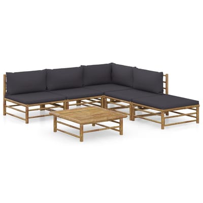 vidaXL - 6-delige - Loungeset - met - donkergrijze - kussens - bamboe