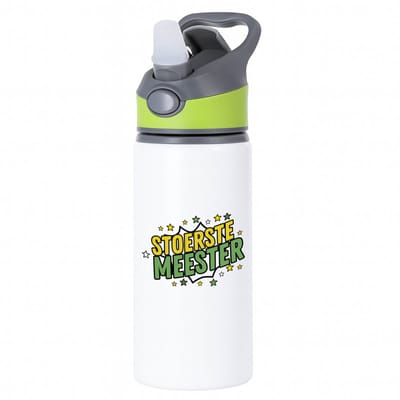 Hacebo® - Stoerste meester waterfles met rietje groen - Meester - beste meester - school - verjaardagscadeau - afscheidscadeau - kado - water fles - 650ML