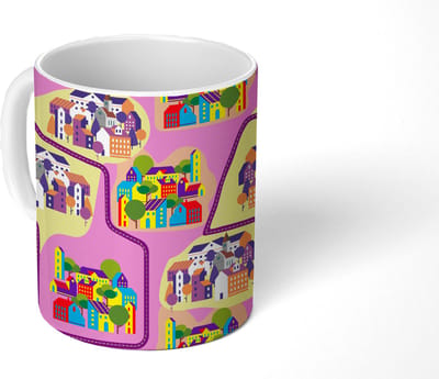 Mok - Koffiemok - Skyline - Patronen - Roze - Mokken - 350 ML - Beker - Koffiemokken - Theemok