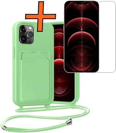 Hoesje Geschikt voor iPhone 13 Pro Hoesje Met Telefoonketting Pasjeshouder Case Met Screenprotector Koord - Hoesje Geschikt voor iPhone 13 Pro Hoes Met Kaarthouder - Groen