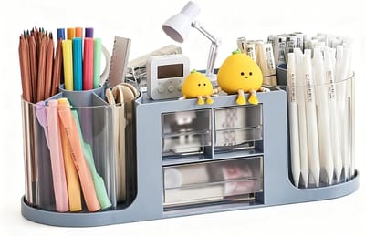 360° Rotatable Desk Organizer met 14 Compartimenten voor Kantoor en School - Ruimtebesparende Pennenhouder met Dubbele Draaifunctie en Grote Capaciteit