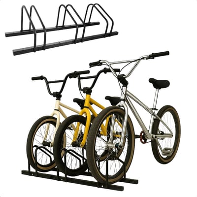 Lomera Fietsenrek Voor 3 Fietsen - Vloermontage - Muurmontage - Metaal - Zwart - Fietsenrek Met Brede Beugels - Fietsenrek