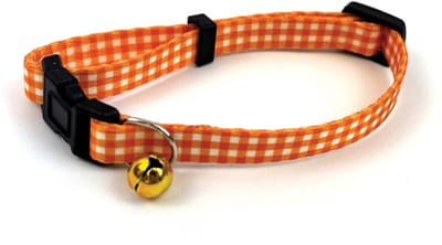 Kattenhalsband Happy Pet - Verstelbaar Ruit Oranje - Lichtgewicht 18-30x1 cm met Bel