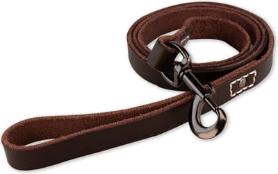 Leren hondenriem - 140cm - bruine met zwarte riem - hondenriem met stiksels - 100% volnerfleer - hond - leiband hond - lederen hondenriem - stevige hondenriem - hondenleiband - hondenlijn leer