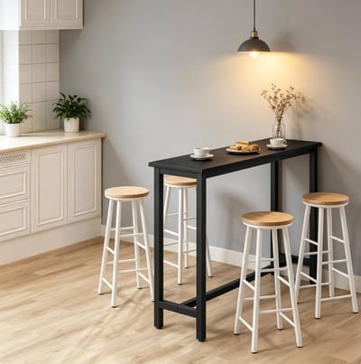 HAUSS SPOLE Bartafel - Stevige Hoge Tafel Met Verstelbare Voeten - Voor Keuken Bar En Eethoek - MDF En Metaal - 140x40x100 Cm - Zwart