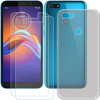 SoftCase Geschikt voor: Motorola E6 Play Transparant TPU Siliconen + 2X Tempered Glass Screenprotector