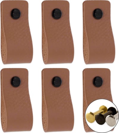 Leren handgrepen - Taupe - 6 stuks - 12,5 x 2,5 cm - incl. 3 kleuren schroeven - Handgrepen leer - Leren meubelgreep - Leren handvaten kast - Leren lus - Handgreep kast leer - Leren greepjes - Handvat leer - Leren deurgreep - Leren handgreep