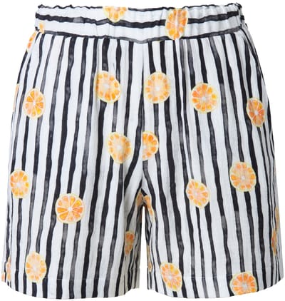 Studio Untold - Dames - Gestreepte shorts wide legs fruitprint - Zwart - Maat 56