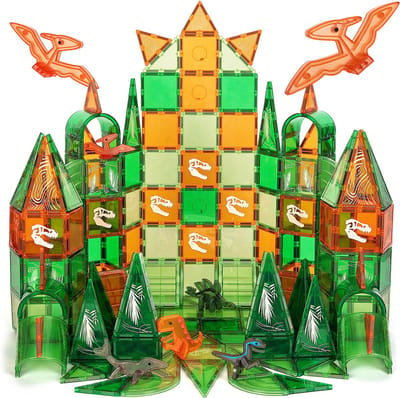 GILA Magnetisch speelgoed 120 Delig - Magnetische tegels - Magna Tiles - Magnetic tiles - Magnetic toys - Magnetische bouwstenen - Dino speelgoed