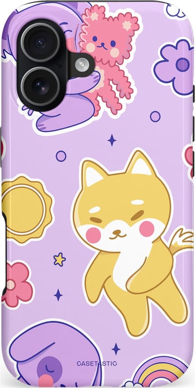 Casetastic hoesje geschikt voor Apple iPhone 17 - MagSafe - Dubbellaagse bescherming - Knuffelvriendjes - Fashion Case - Geel Lila Lavendel