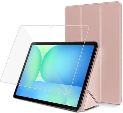 ChiGuard Hoesje & Screenprotector geschikt voor Samsung Galaxy Tab S10 FE / S10 Lite / S9 FE / S9 Hoesje – Gehard Glas - Shock Proof Hoesje – Smart Cover - Rose