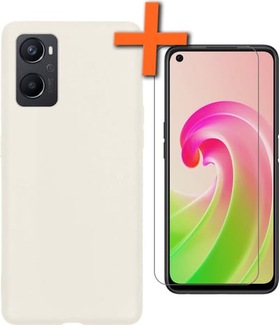 Hoes - Met Screenprotector - Geschikt voor OPPO A76 - Sterk & Shockproof - Back Cover - Siliconen Case - Telefoon Hoes - Wit