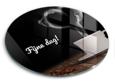 Wallfluent Glazen Snijplanken - Fijne dag! Snijplanken Glas - fi40 cm - Zwart Snijplanken van Glas - Glazen Hakplank - Snijplank van Glas met Print - Antislip Keuken Snijplank Glas
