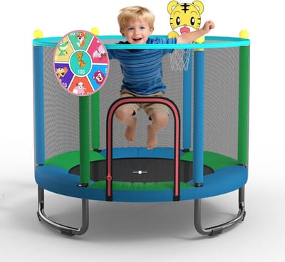 Kinder trampoline - Peuter springkussen - Binnen en buiten - Inclusief net en mand - 140 cm - Blauw groen