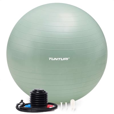 Tunturi Anti Burst Fitness bal met Pomp - Yoga bal 65 cm - Pilates bal - Zwangerschapsbal – 220 kg gebruikersgewicht - Incl Trainingsapp – Munt