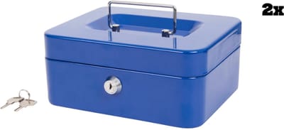 2 x Geldkist Blauw - Kleine Kluis Met 2 Sleutels - Afsluitbaar - Metaal - Opslag & Verzameling - 125 X 95 X 6 Cm