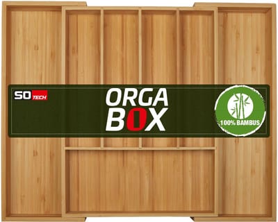 ORGA-BOX UNIVERSAL Besteklade uit bamboe verstelbaar voor ladebreedte 400 - 600 mm tot 7 vakken voor lade diepte 473 mm (Binnenmaat)