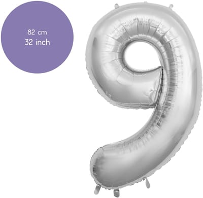 Fienosa Cijfer Ballonnen - Nummer 9 - Zilver Kleur - 82 cm - XL Groot - Helium Ballon - Verjaardag Ballon - Verjaardag versiering - Leeftijd verjaardag - Verjaardagsballon - Verjaardag