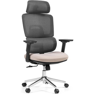 Bureaustoel / draaistoel Ergomy Pro met gaasbekleding / zitting van stof in donkergrijs / beige hjh OFFICE