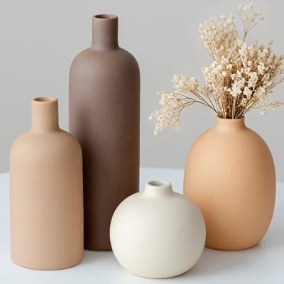 Famanu – Moderne keramische vazenset van 4, Morandi-kleuren, minimalistische Scandinavische tafeldecoratie