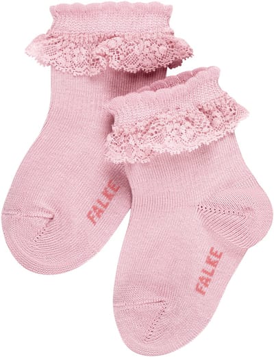 FALKE Romantic Lace eenkleurig katoen sokken baby roze - maat 50-56