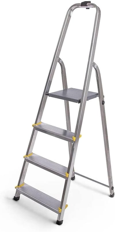 Trapladder met 4 treden - Opvouwbare ladder - Klusjes in huis - Lichtgewicht aluminium ontwerp - Platformhoogte 75 cm - Grijs