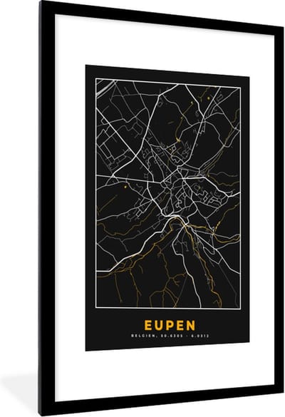 Fotolijst incl. Poster - Stadskaart - Eupen - Plattegrond - Kaart - Goud - 60x90 cm - Posterlijst