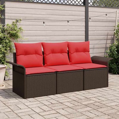 vidaXL - Bankstel - 3 - st - 3-Aantal - zitplaatsen - Bruin - en - Rood - poly - rattan