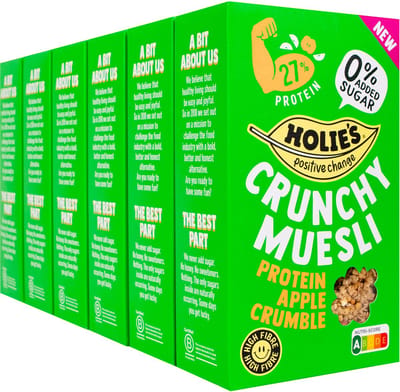 Holie's Crunchy Muesli Protein Apple Crumble 6x 400gr - ontbijtgranen - suikervrij - gezond - vegan