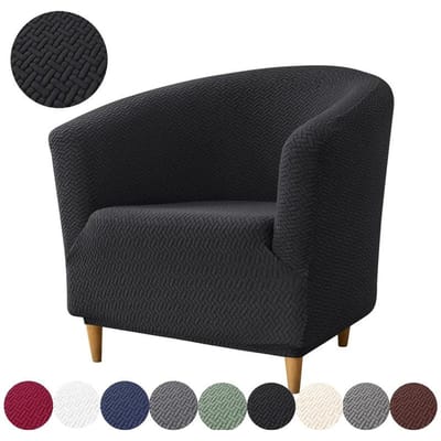 Jacquard Clubfauteuil Hoes Polar Fleece Barrel Kuipstoelhoezen Stretch Fauteuil Bankhoes Woonkamer Meubilair Beschermer black