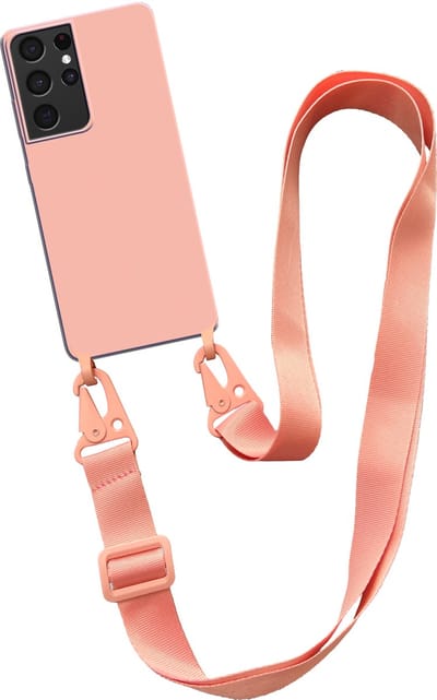 Smartphonica Hoesje met breed koord voor Samsung Galaxy S21 Ultra siliconen back cover met zachte binnenkant - Zalm geschikt voor Samsung Galaxy S21 Ultra