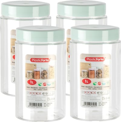 PlasticForte Voorraadpot/bewaarpot - 4x - 1L - kunststof - mint groen - B10 x H17 cm