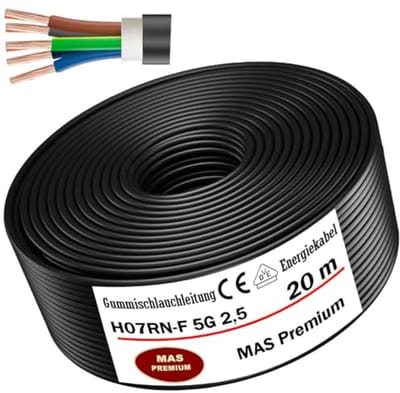Flexibele rubberen slang energiekabel 5G2,5 mm² tot 90 m voor zware apparaten