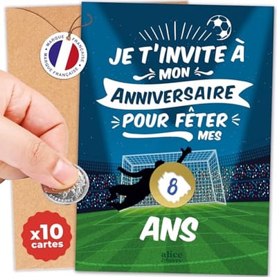 Voetbal verjaardagsuitnodigingen | 10 kaarten + kraftpapier enveloppen | Personaliseerbare krasvelden voor kinderen 5-12 jaar
