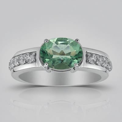 Cavill - Zilveren Ring 925 Sterling Zilver Palladium - Groene Fluoriet Ovaal 8x6 mm - Zirkonen - Elegant Luxe Natuurlijke Edelsteen