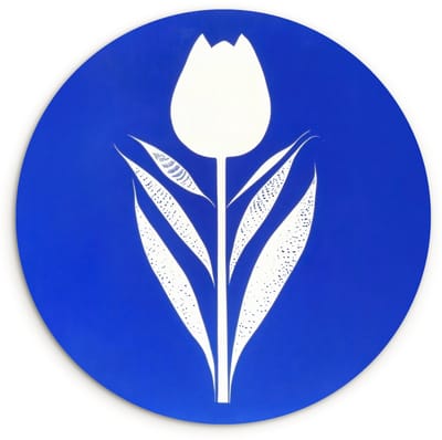 WallCircle® Wandcirkel 120x120 cm - Muurcirkel Tulp - Minimalistisch - Bladeren - Wit - Muurdecoratie woonkamer - Wanddecoratie slaapkamer - Kamer decoratie accessoires - Ronde schilderijen XXL