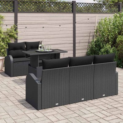 vidaXL Tuinbank Set met kussen met kussen 6 pcs Zwart Poly Riet
