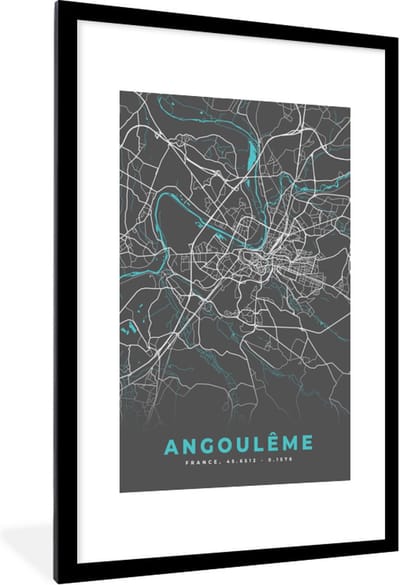 Fotolijst incl. Poster - Stadskaart - Plattegrond - Angoulême - Frankrijk - Kaart - 80x120 cm - Posterlijst