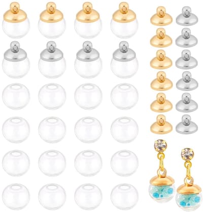 Allecto - Mini Glazen Globe Flessen - DIY Sieraden Maken - 50 Stuks - Heldere Glazen Ballen - Messing Doppen - Geschikt voor Oorbellen - 8 mm