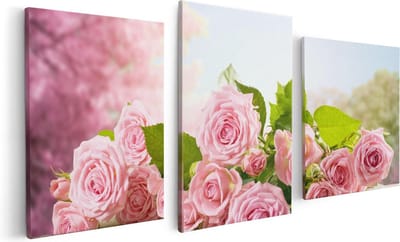 Artaza Canvas Schilderij Drieluik Boeket Roze Rozen Bloemen - 120x60 - Foto Op Canvas - Canvas Print