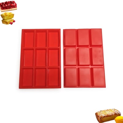 2 stuks - chocoladevorm - Siliconen mini-toastvorm - Rechthoekige vorm met 9 gaten - 31 cm * 21 cm antiaanbakvorm - Geschikt voor het maken van brood, cakes, chocolade-ijsblokjes, koekjes, gelei en snoep (rood)