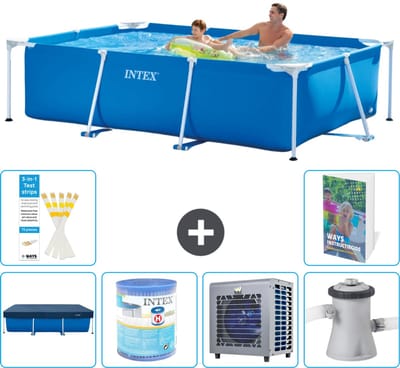 Intex Rechthoekig Frame Zwembad - 260 x 160 x 65 cm - Blauw - Inclusief Afdekzeil - Filter - Warmtepomp - Zwembadfilterpomp - 7-delig