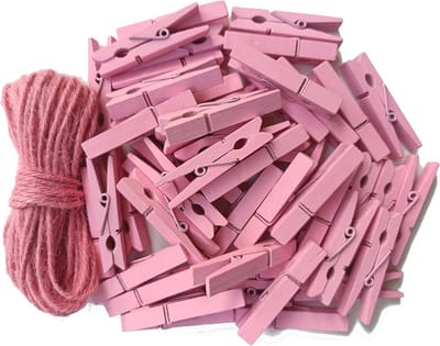 Roze Houten Kledingknijpers 4,8 cm - Decoratieve Clips voor Foto's en Kleding - 50 Stuks