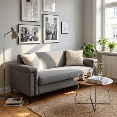 MODENUIT Zitbank 172 cm - 2-Zits Met Armleuningen En Metalen Poten - Voor Woonkamer - Hout En Polyester Lichtgrijs
