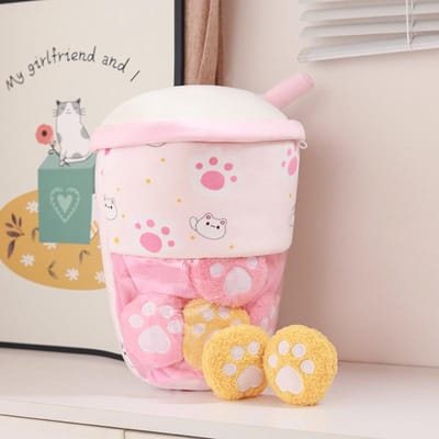 Schattige Tas Vol Boba Thee Pluche Speeltjes Knuffel Bellenmelktheekop Knuffelkussen Verwijderbaar Zacht Snackvormig Creatief Kindercadeau