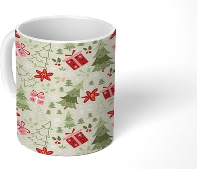 Mok - Koffiemok - Kerst - Patroon - Groen - Kerstboom - Cadeautjes - Mokken - 350 ML - Beker - Koffiemokken - Theemok - Kerstmok - Kerstkadootjes - Kerstkado vrouw en man - Kerstcadeautjes klein - Kerstbeker