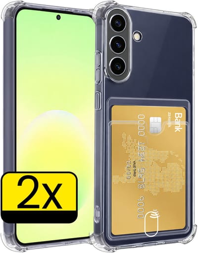 Hoesje - 2 Stuks - Geschikt voor Samsung Galaxy A57 - Met Pashouder en Kaarthouder - Telefoon Hoes Shockproof - Siliconen Case - Back Cover - Shock Proof - Pasjes Houder - Telefoonhoesjes - Transparant